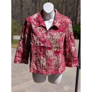 Christopher & Banks Jacket Womens Medium Pink Floral Embroidered Zip Front Boho